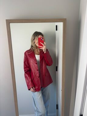 Vintage red leather blazer jacket